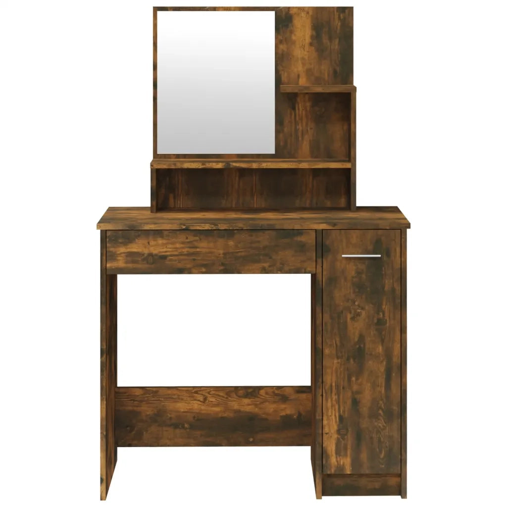 Toeletta con Specchio-Tavolo da Vanit¨¤ Rovere Fumo 86,5x35x136 cm