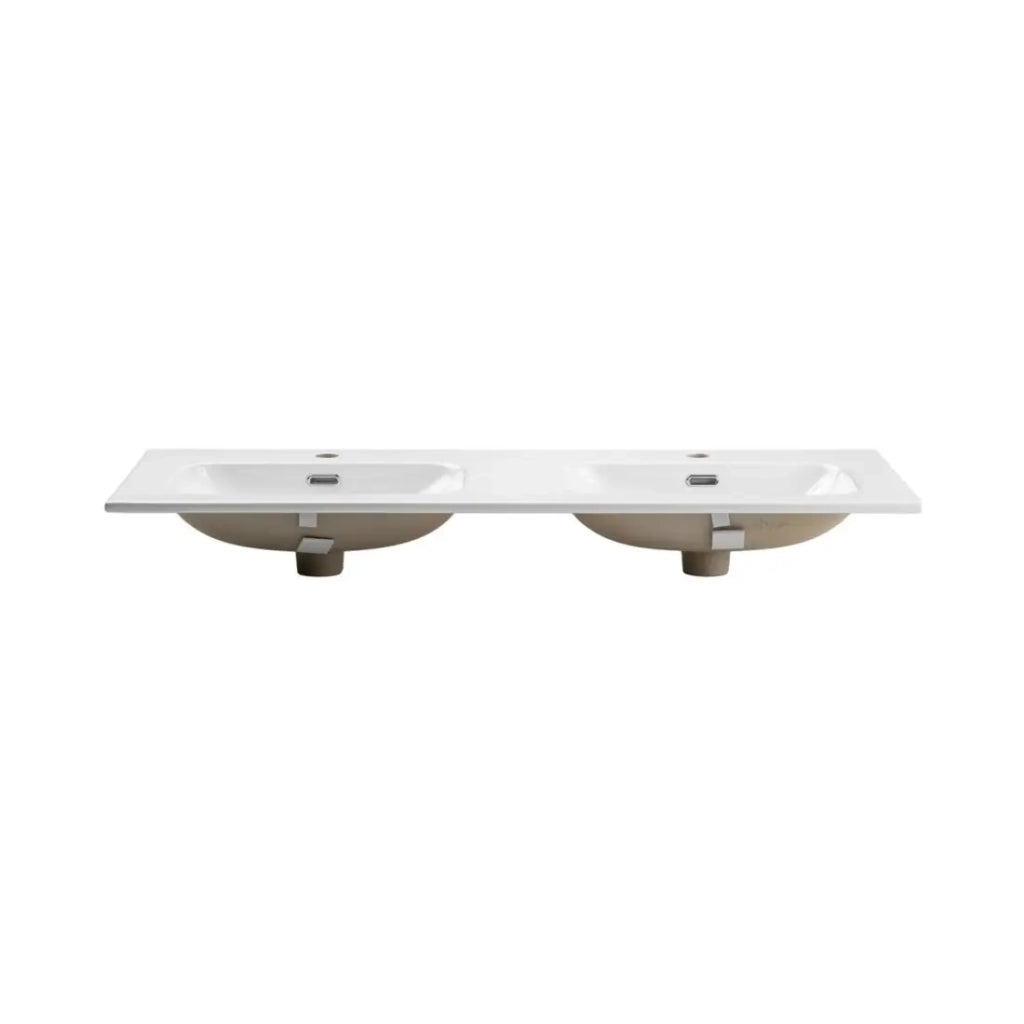 Set da bagno TORNADO: mobili sotto lavabo 120cm beige + doppio lavabo incassato bianco