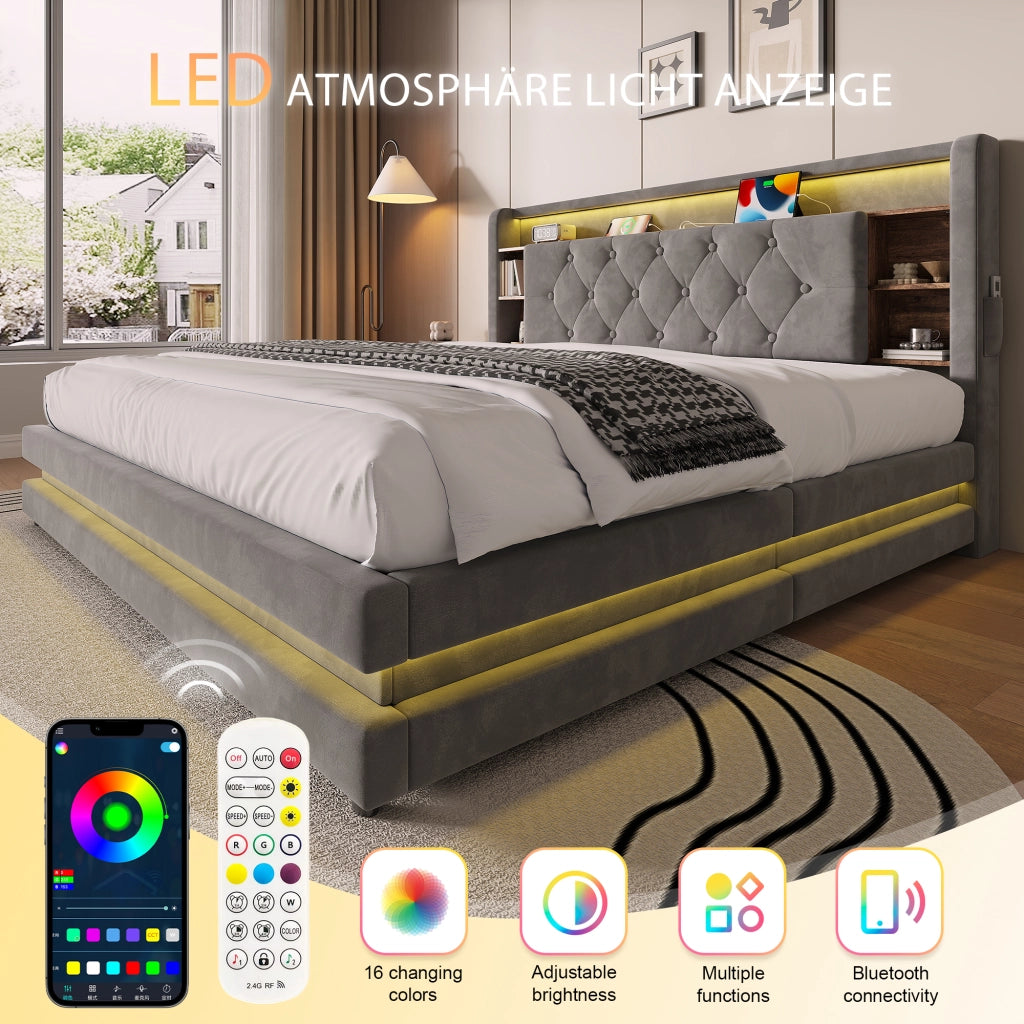 letto imbottito velluto grigio scuro 160 x 200 cm