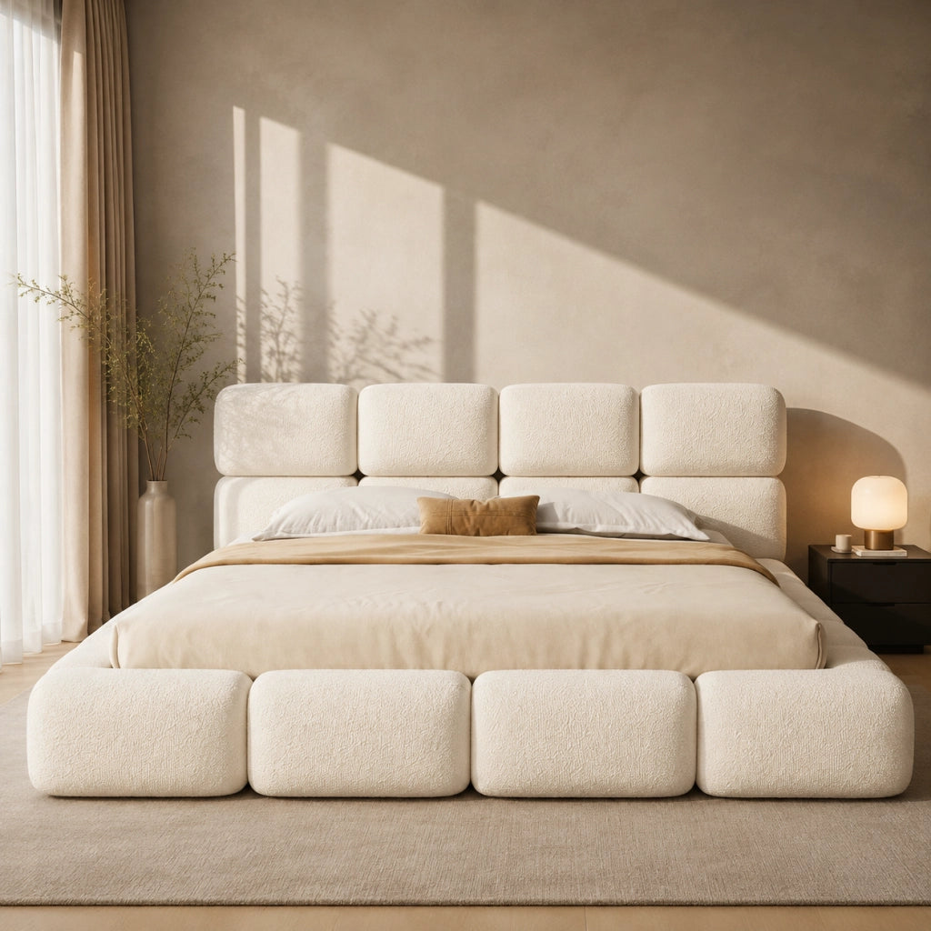 letto imbottito bouclé bianco 200 x 200 cm