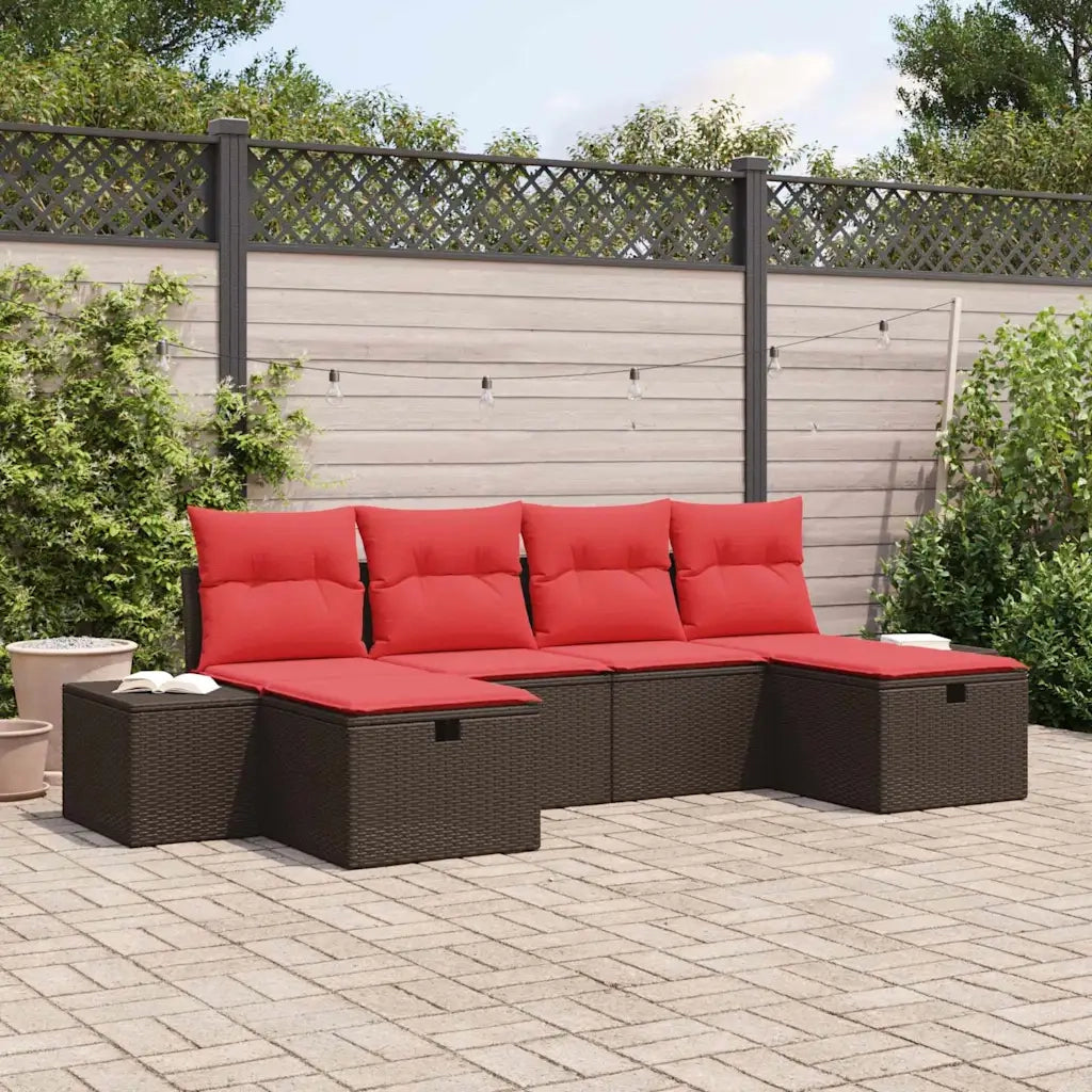 Set Divano da Giardino con cuscino 6 pcs Marrone polyrattan 3359423
