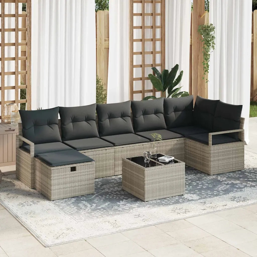Set di divani con cuscino 8 pcs Grigio chiaro polyrattan