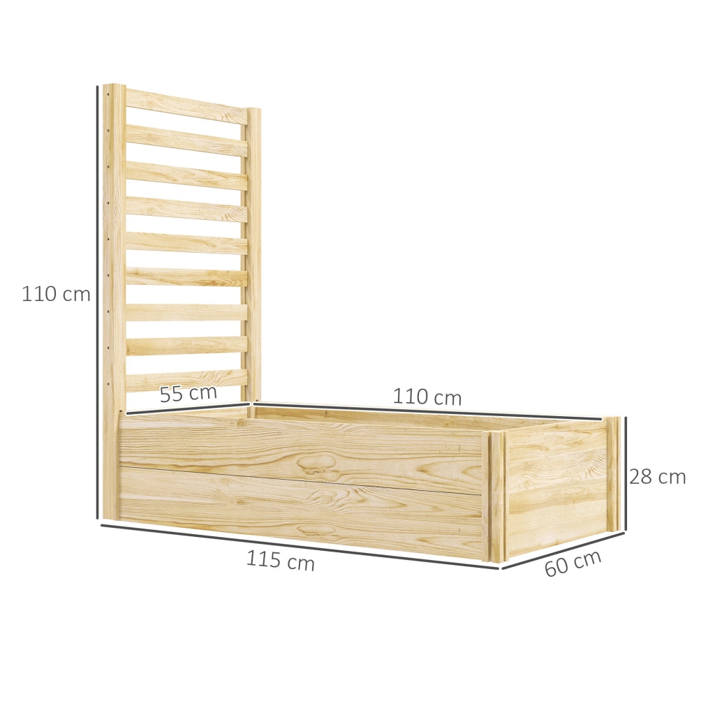 Fioriera con Traliccio per Rampicanti e Fondo Aperto, in Legno di Abete, 115x60x110 cm, color Legno