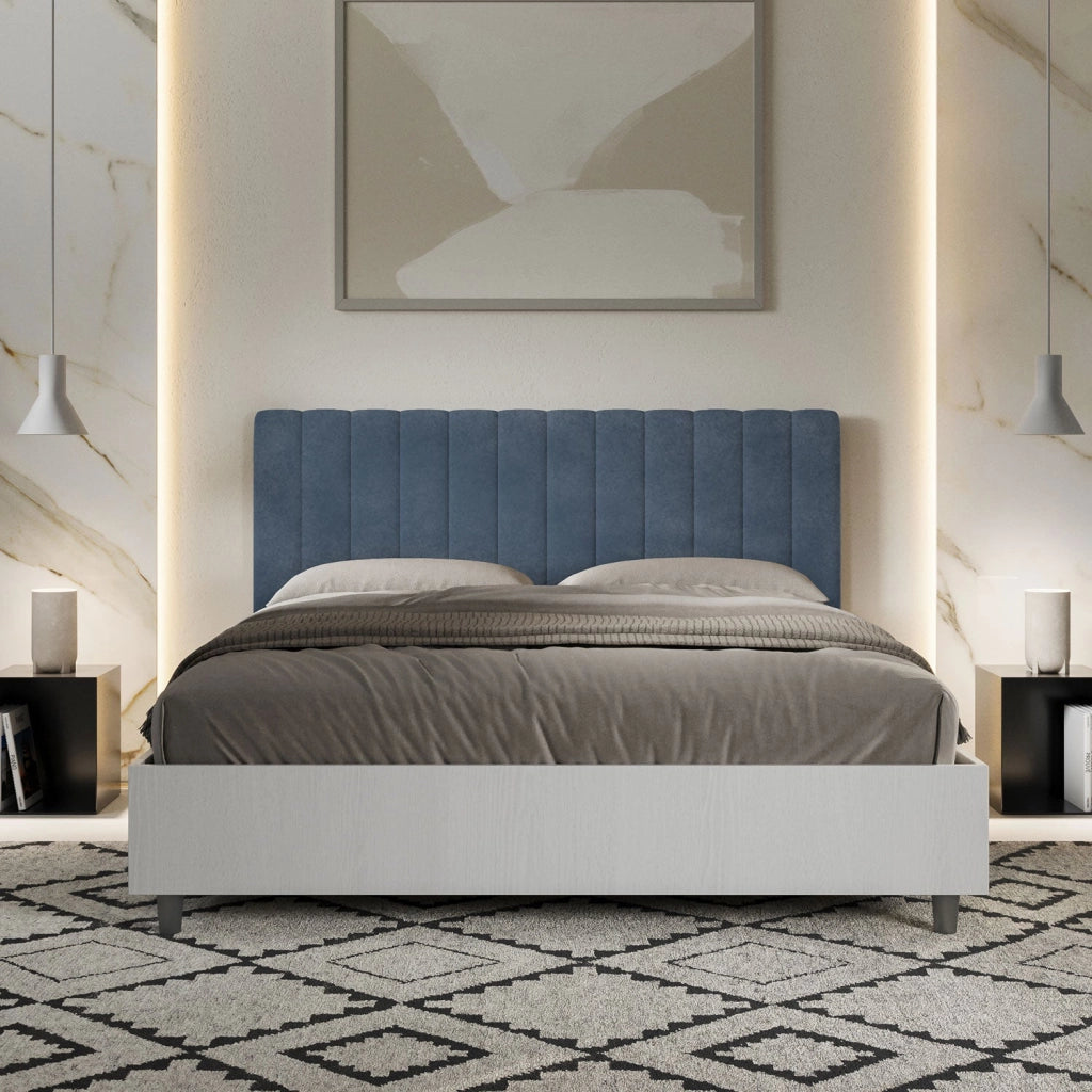 Letto Matrimoniale 160x190 cm con Rete e Contenitore Kaia Blu