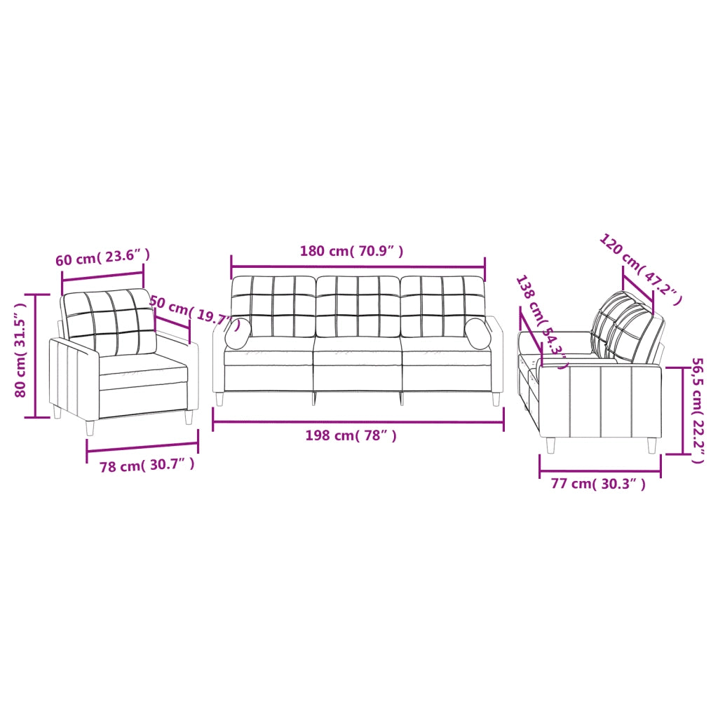 Set Divani 3 pz con Cuscini Nero in Tessuto 3201262