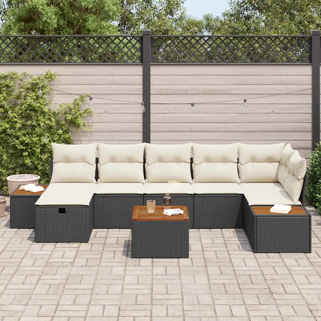 Set Divano da Giardino con cuscino 8 pcs Nero polyrattan