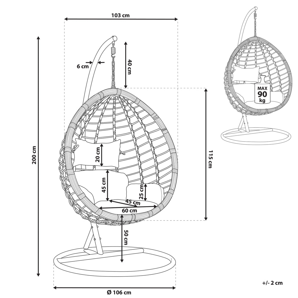 Sedia sospesa poltrona pensile in rattan sintetico bianco altalena a forma di uovo in vimini rustico Boho