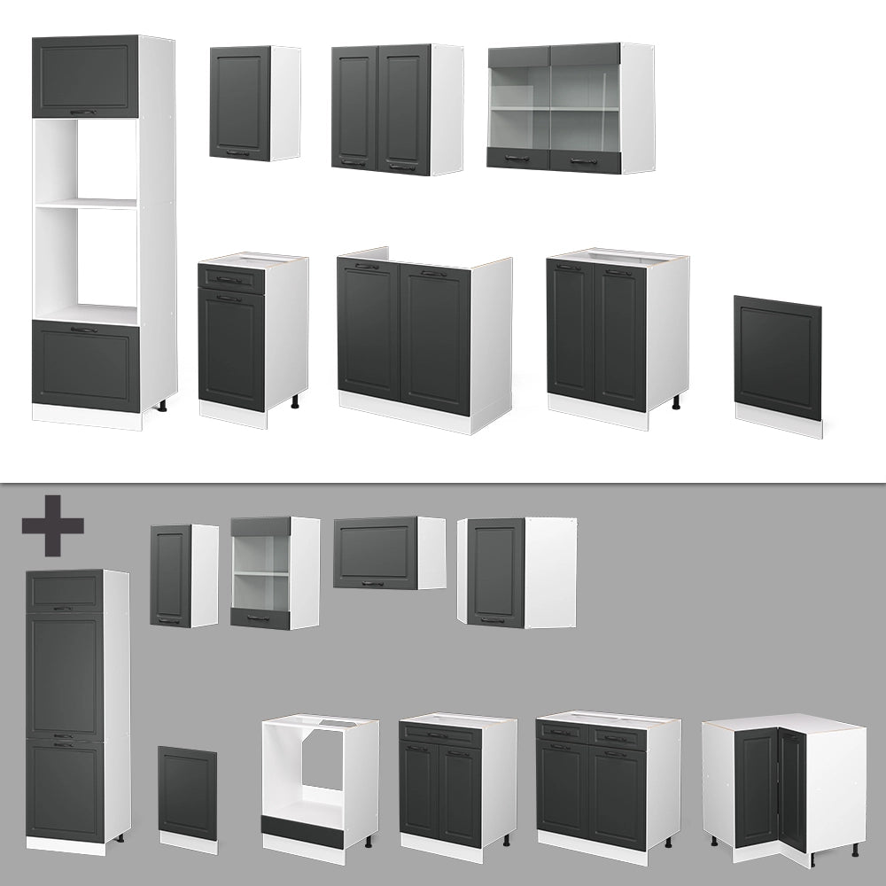 Vicco Cucina componibile Antracite casa di campagna/bianco 300 cm con armadio alto, PL Marmo