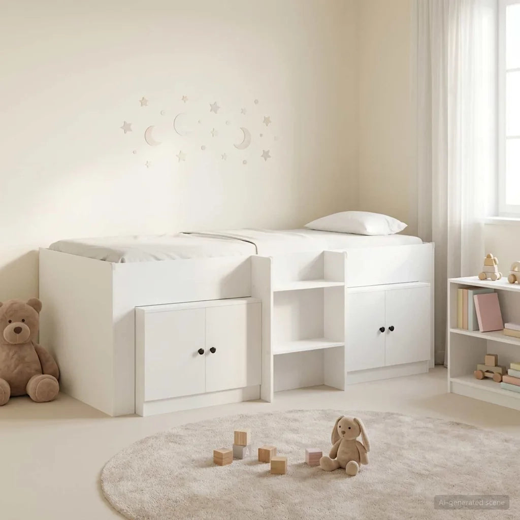 Letto singolo | Letto per adulti | Struttura Letto Loft con Mobile 3 pcs Bianco Legno multistrato