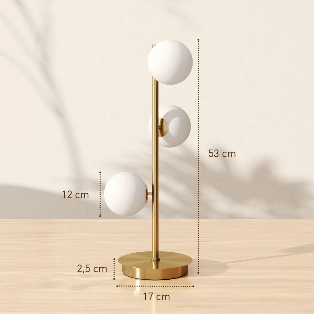 Lampada da tavolo con 3 sfere in vetro ¨C Xylo ¨C Base acciaio ottone 24x24x53cm