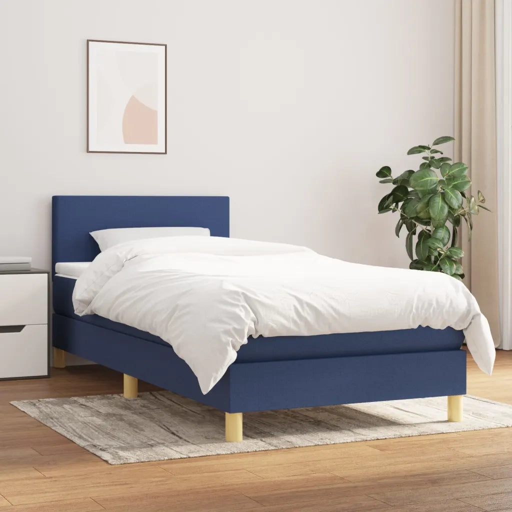 Letto singolo | Letto per adulti | Giroletto a Molle con Materasso Blu 90x190 cm in Tessuto