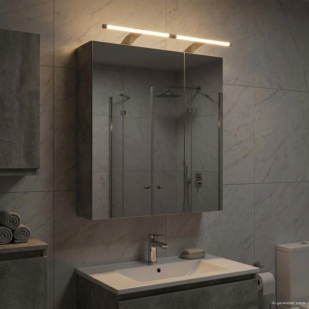 Mobiletto per specchio da bagno con lo scaffale Grigio cemento 889066