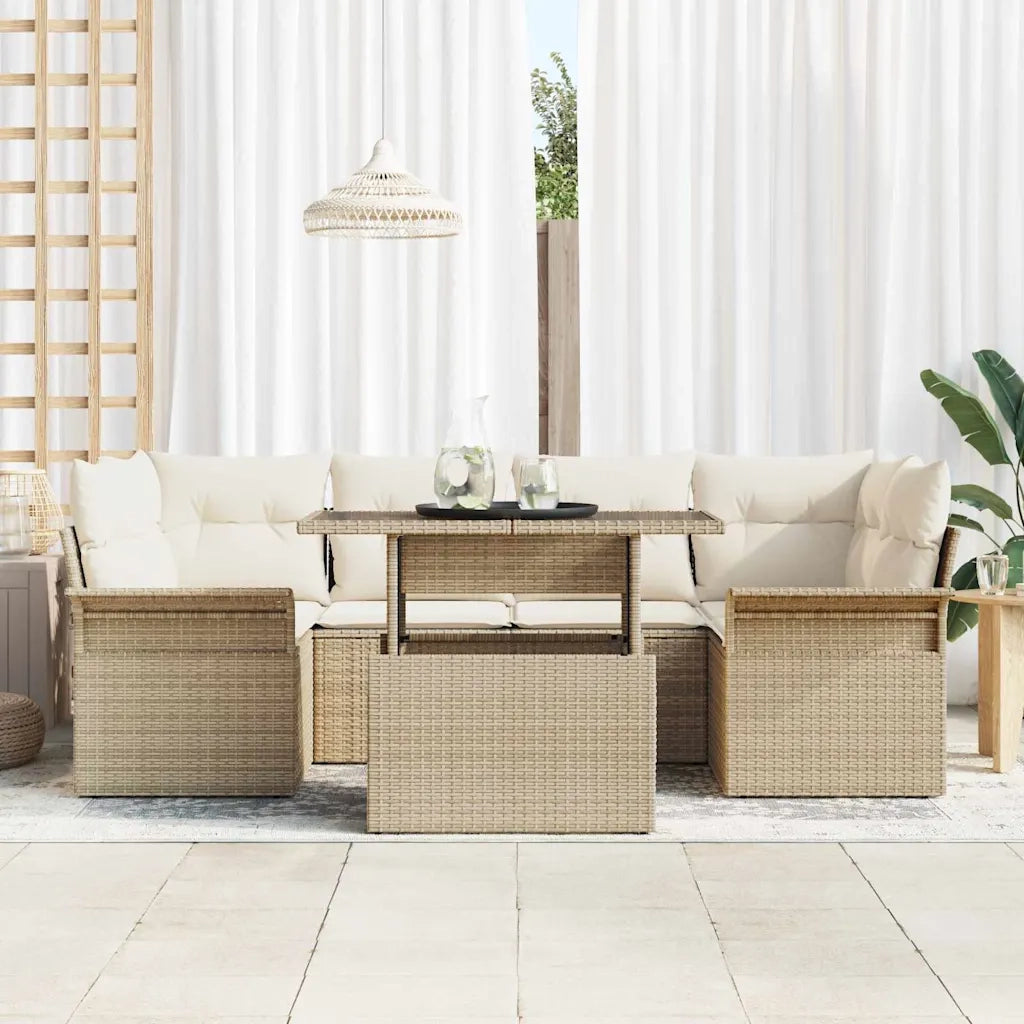 Set Divano da Giardino 7 pcs Beige Rattan in Polipropilene