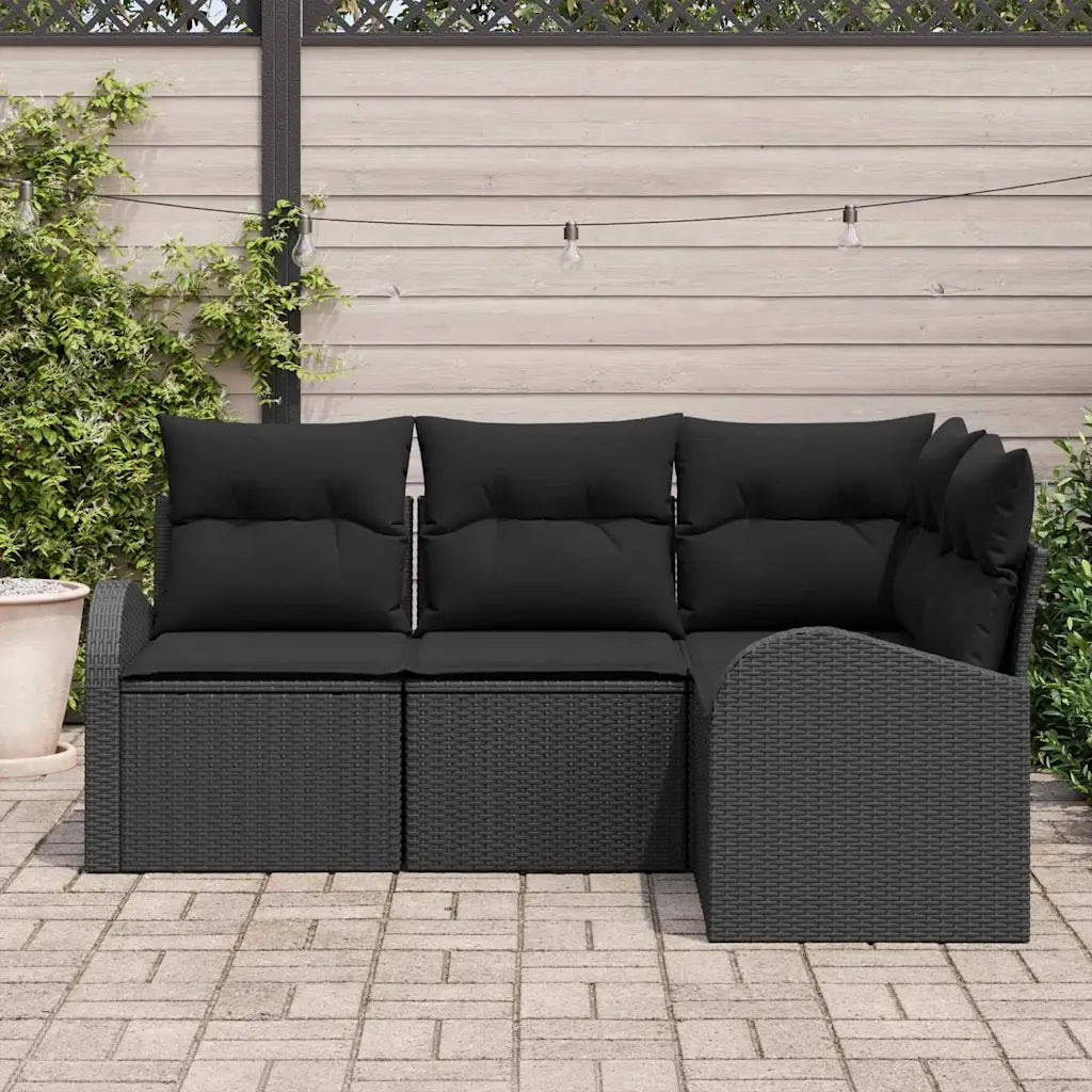 Set Divano da Giardino con cuscino 4 pcs Nero polyrattan