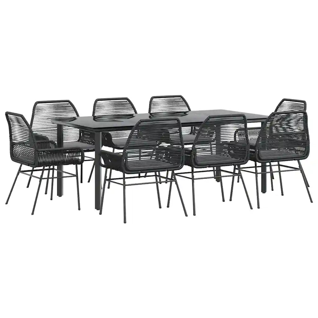 Set da Pranzo da Giardino 9 pz con Cuscini Polyrattan Vetro 3334568