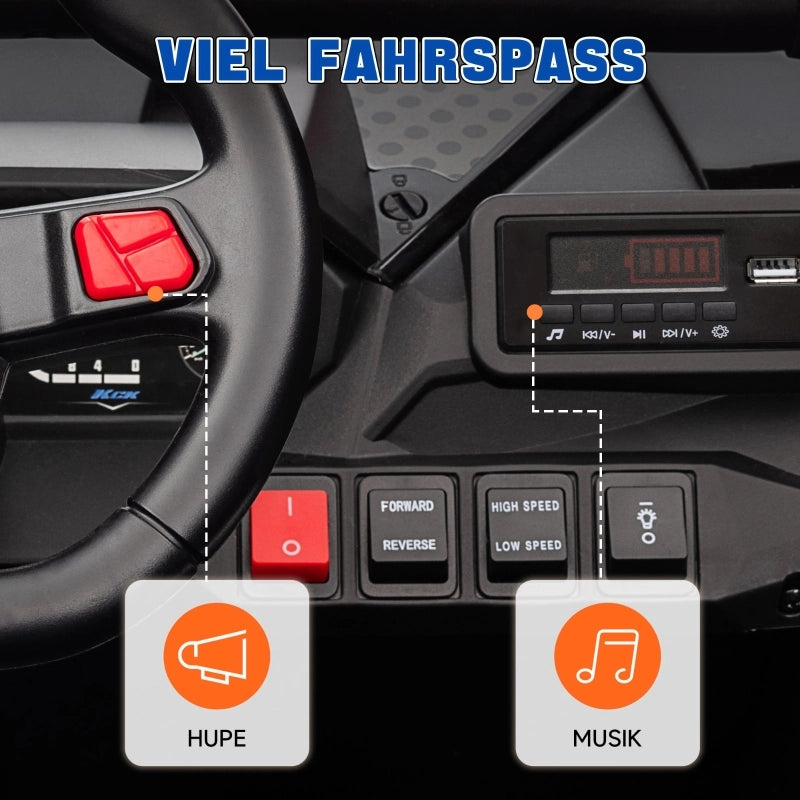 UTV elettrico per bambini, 5-7 km/h, 2 posti, telecomando, musica, luci, 1 ora di autonomia, blu