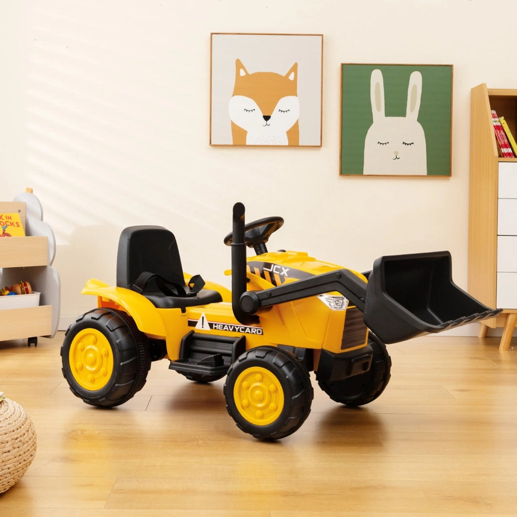 Escavatore bulldozer a batteria per bambini con benna di scavo regolabile, Veicolo da costruzione elettrico Giallo