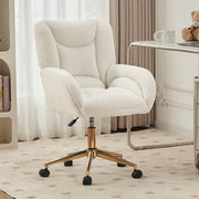 Sedia girevole regolabile in tessuto Teddy bianco con base in metallo dorato per home office