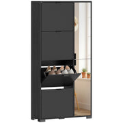 Scarpiera con Specchio e Cassetti ¨C Minimal ¨C Nero 16 Paia