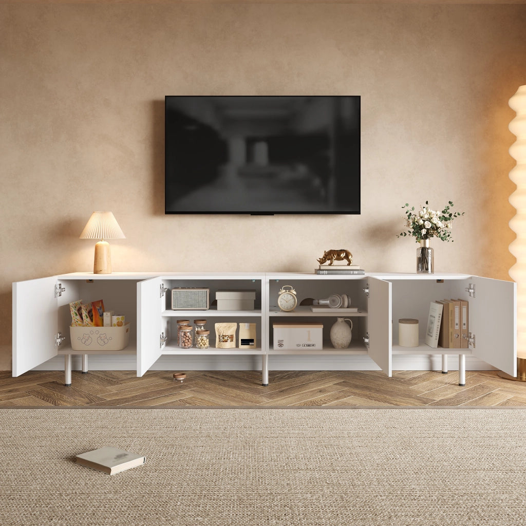 Mobile Porta TV 170 cm Bianco con 4 Ante Push-to-Open e Design Curvo