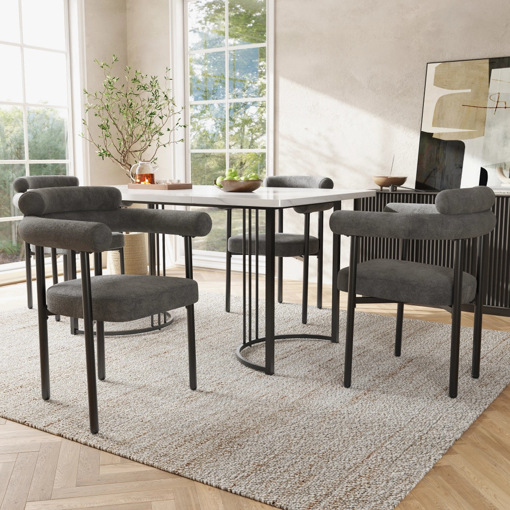 Sedia da Pranzo Poltrona Ergonomica Seduta Ampia con Struttura in Ferro e Tessuto Scamosciato Grigio Scuro