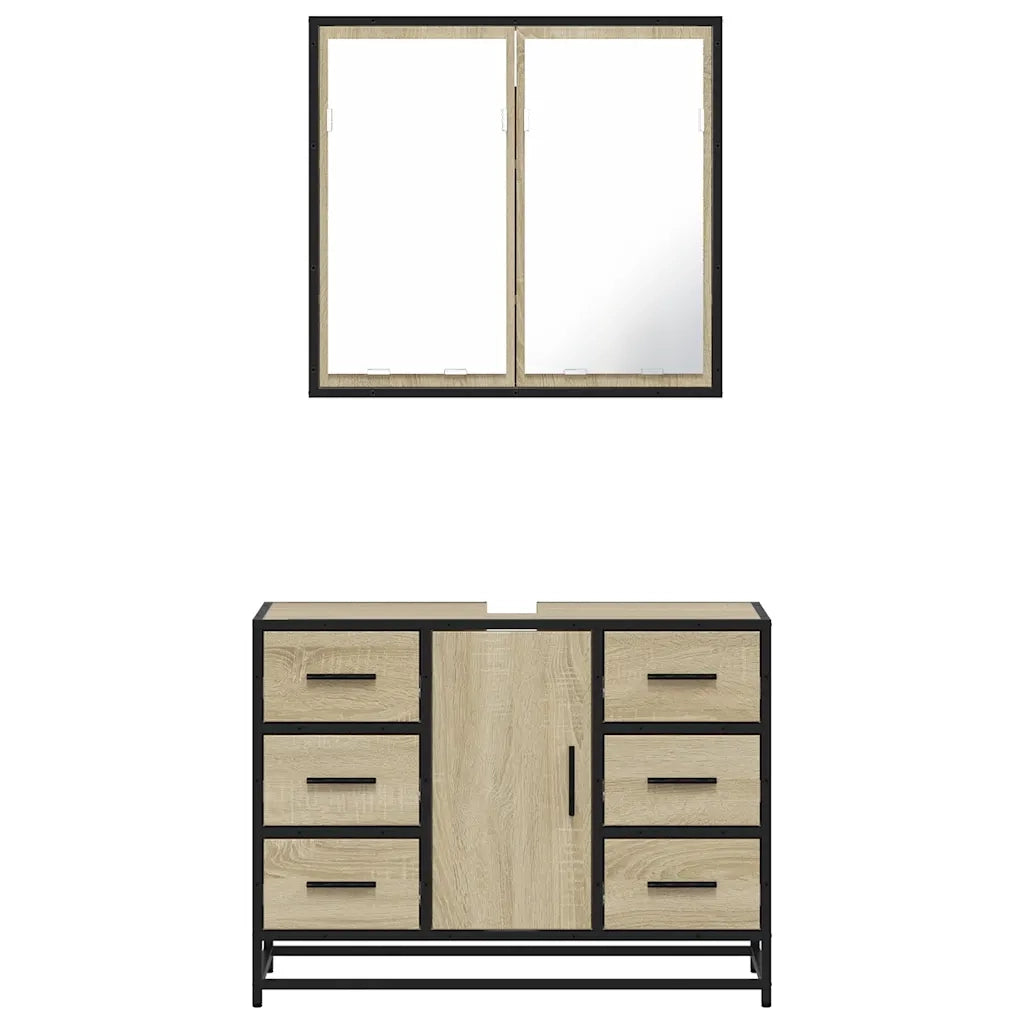 Set Mobili da Bagno | Armadio da bagno 2 pz Rovere Sonoma in Legno Multistrato