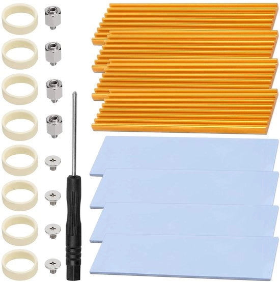 4 Set di Alloggiamenti SSD M.2 in Alluminio con Viti e Ventilatore Termoconducente - 70x22x3mm Giallo per Laptop e PC Desktop
