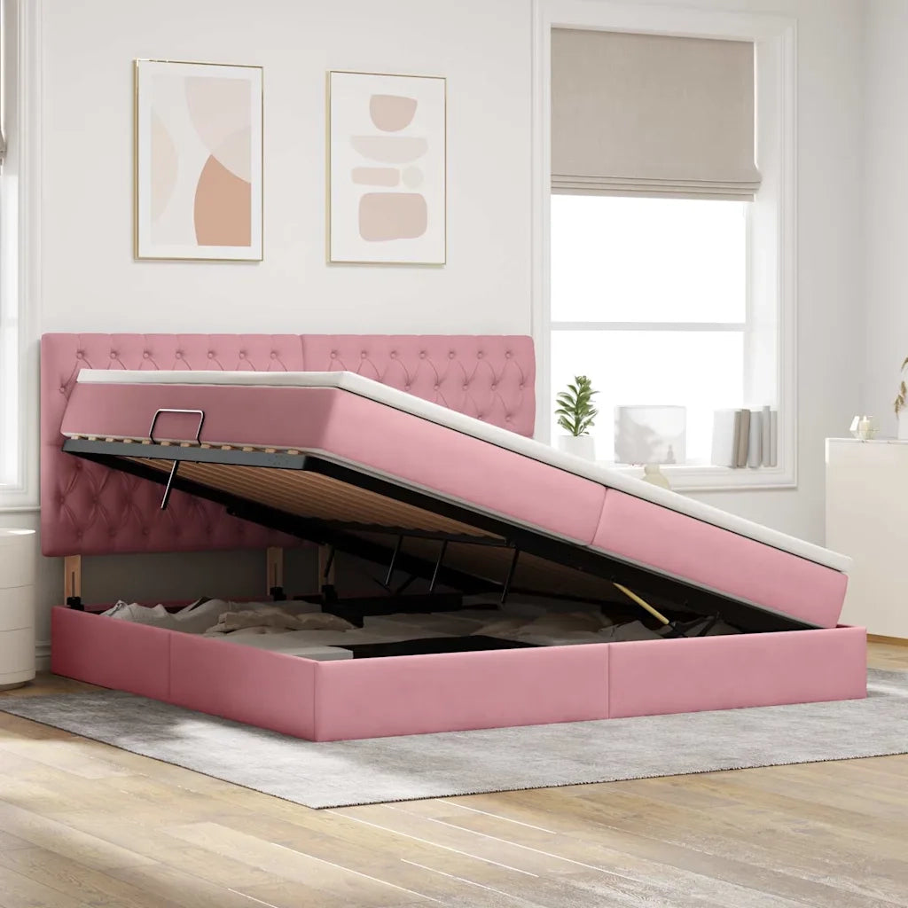 Letto con contenitore e LED con led Rosa 200 x 200 cm Velluto 3372752