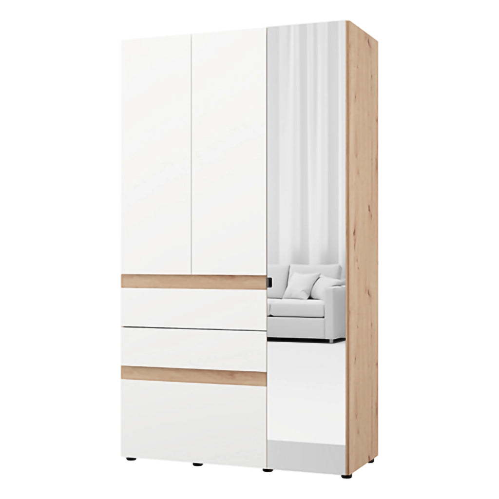Armadio Camera da Letto Zuccare, Guardaroba 3 Ante Appendiabiti, 117x52 cm Bianco Opaco