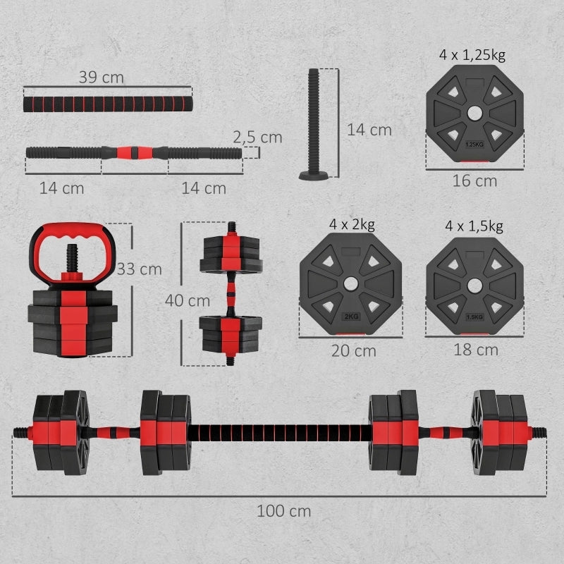 Set di manubri 4 in 1: manubri e bilancieri regolabili da 20 kg per l'allenamento di forza a casa