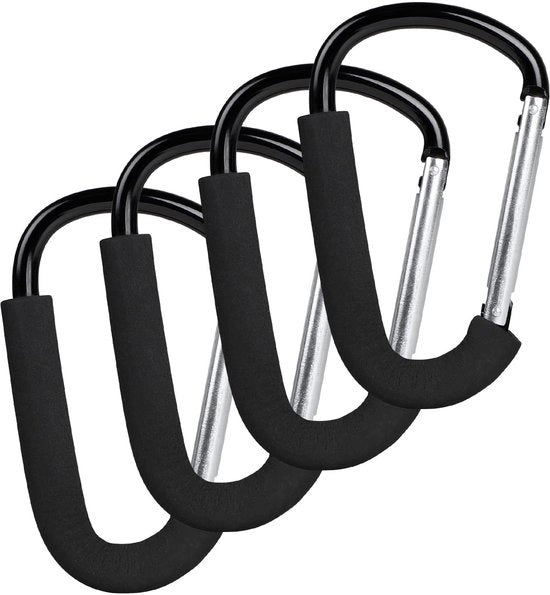 Haken universali per passeggino, 4 pezzi, 16 x 10 cm, multifunzionali con protezione, organizzatore per passeggino