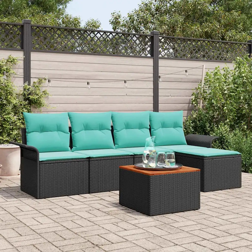 Set Divano da Giardino 6 pcs Nero e Turchese polyrattan 3355988
