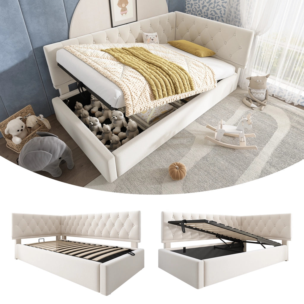 LETTO Contenitore 90x190 cm in velluto beige