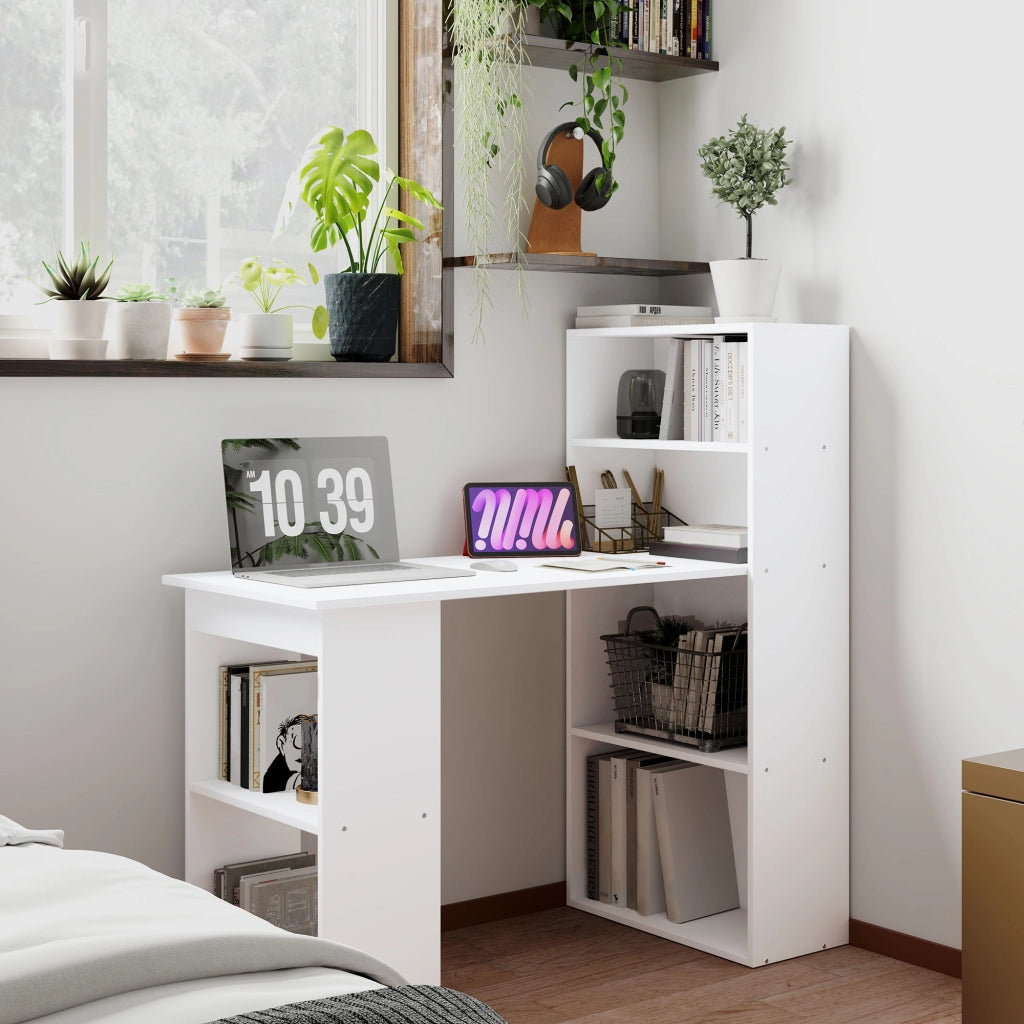 Scrivania, tavolo da cucina con ripiano, 120x55 cm, scrivania per computer, tavolo per laptop, tavolo da lavoro bianco per ufficio e ufficio domestico