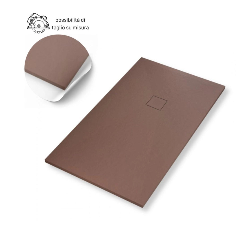 Piatto doccia in mineral marmo effetto ardesia antiscivolo colore cacao *** misure l120 x p70 x h4 cm, confezione 1