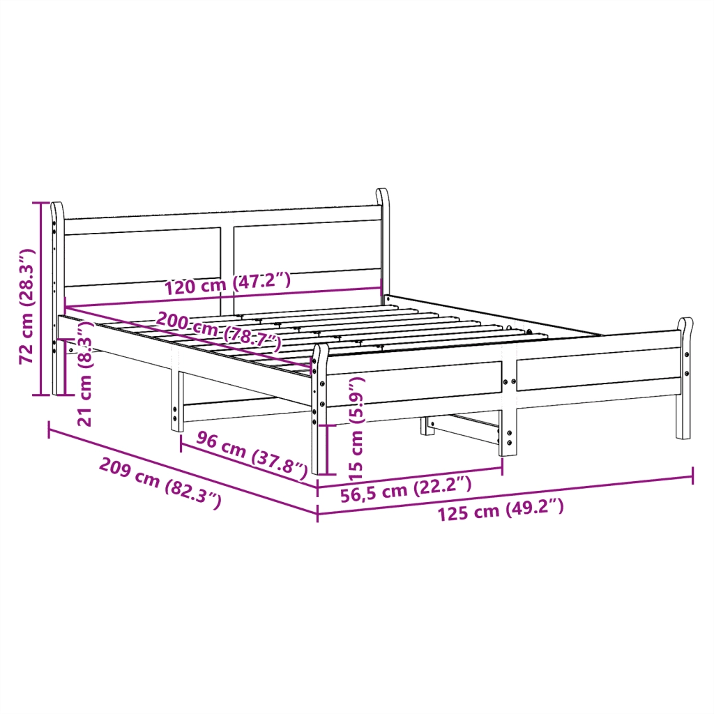 Letto senza Materasso 120x200 cm in Legno Massello di Pino 855594