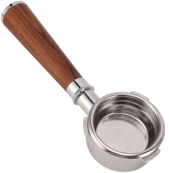 Portafilter 58mm - Bodemloos - Olandese Koffiefilterhouder in Acciaio Inossidabile - Manico in Legno Massello - Adatto per Macchine da Caffè con 3 Orecchie - Progettato con Stile