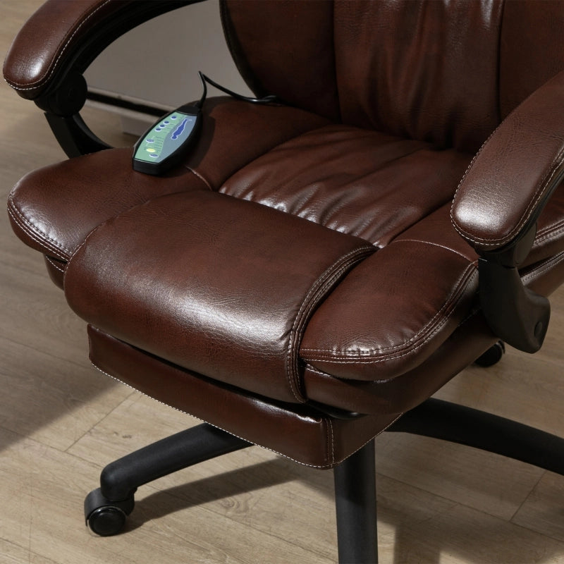 Poltrona girevole regolabile con poggiapiedi, poggiatesta e funzione massaggio, in similpelle, 68,5x68,5x113-121 cm, marrone.