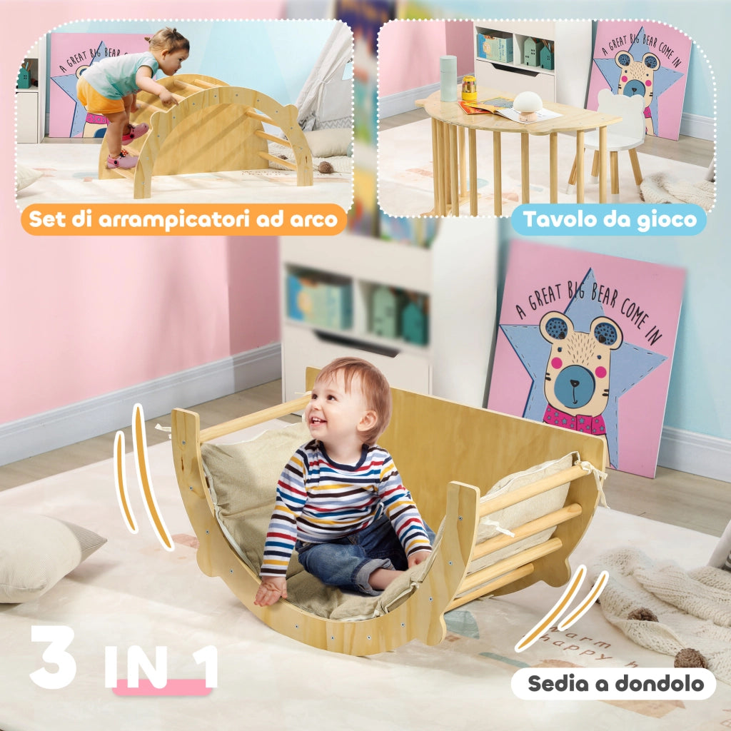Arco Montessoriano 3 in 1 ¨C Xylo ¨C Struttura Arrampicata Tavolo Dondolo Bambini 18-48 Mesi Legno