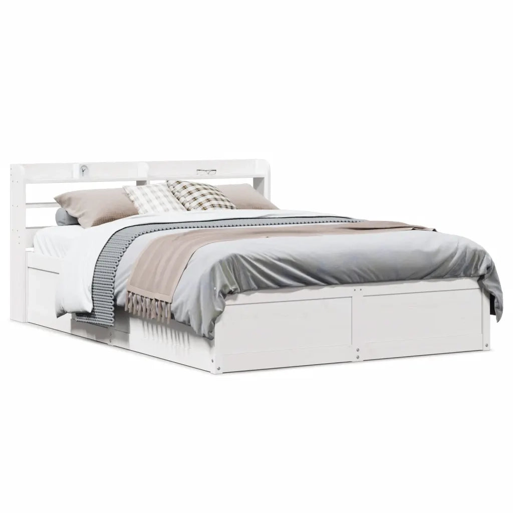 Giroletto con Testiera Bianco 135x190 cm Legno Massello di Pino