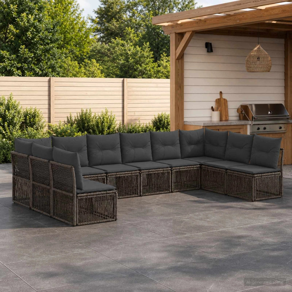 Set Divano da Giardino 10 pz Grigio polyrattan 3434327