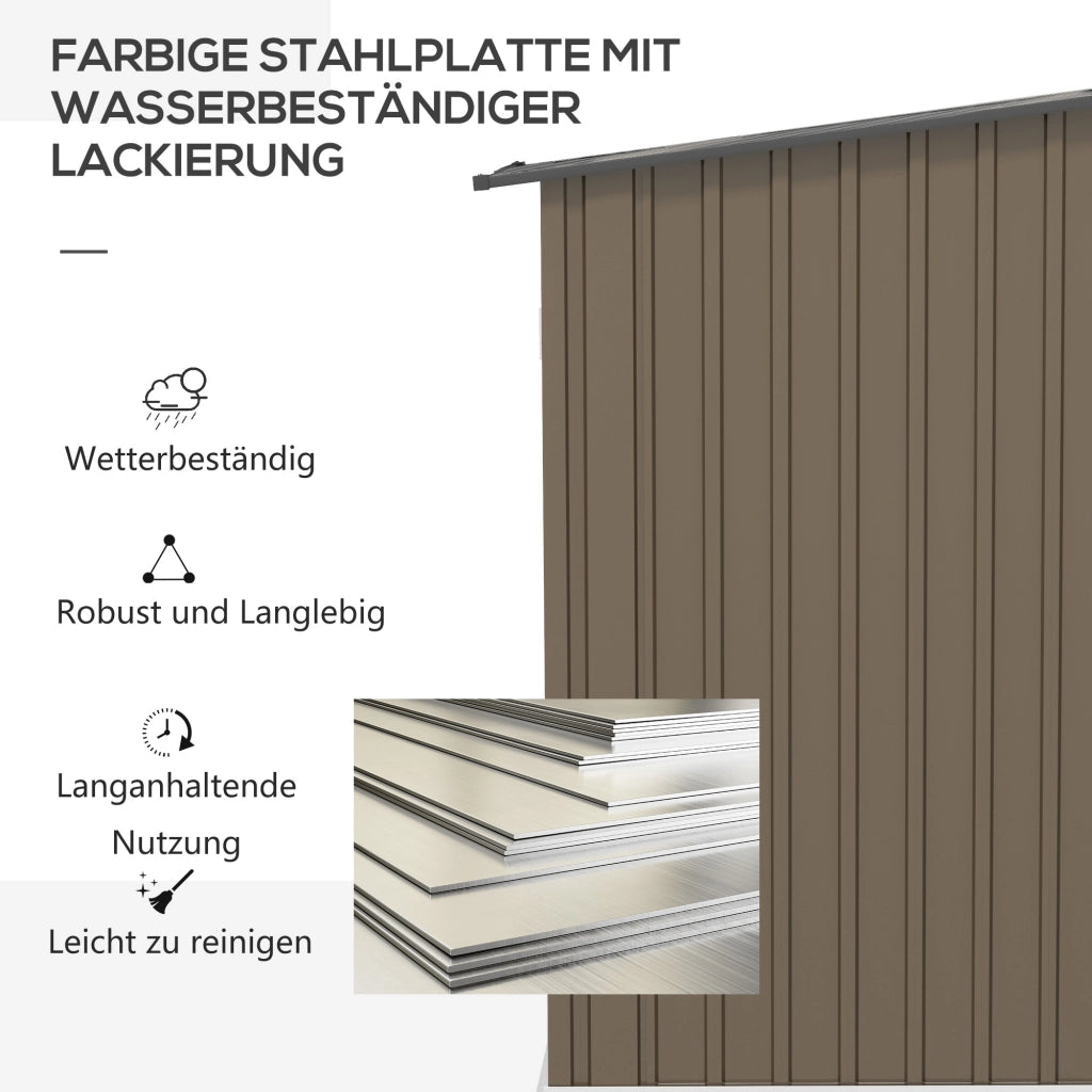 Capanno da giardino in acciaio; capanno da giardino da 0;92 m2 con tetto monopendio; mobile da giardino chiudibile a chiave; capanno da giardino per balcone; terrazza; 100 x 103 x 160 cm; marrone