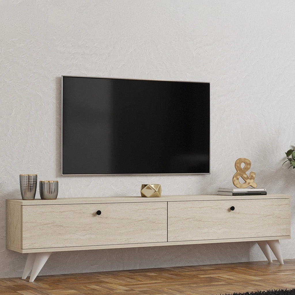 Atestino, Mobile Porta tv 2 Vani, 160x25x40h cm Beige Marmo