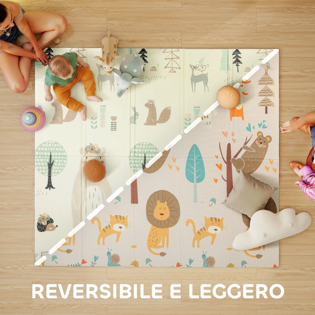 Tappeto per Bambini 0-6 Anni a Tema Bosco con Superficie Impermeabile in XPE Multicolore, 196x176x1.5 cm