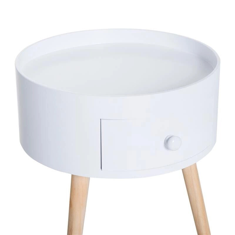 TAVOLINO DA SALOTTO MODERNO CON CASSETTO 38X45CM IN LEGNO BIANCO