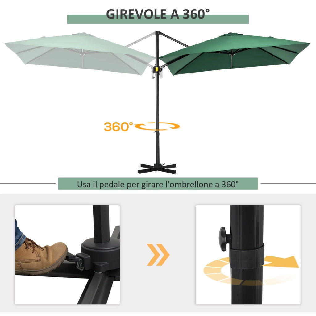 Ombrellone da Giardino con Manovella ¨C Xylo ¨C 2.5x2.5m Verde Rotazione 360¡ã Parasole Regolabile