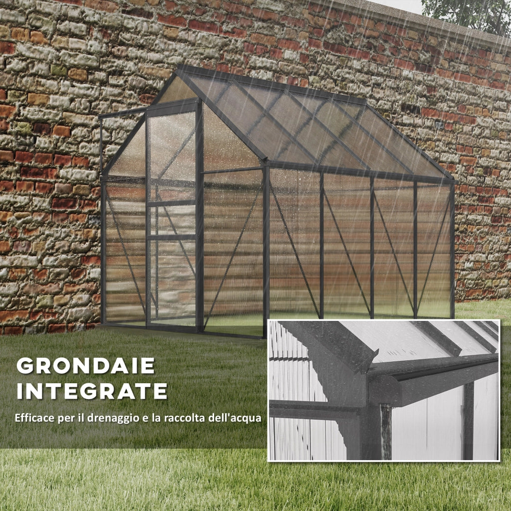 Serra Giardino in Policarbonato e Alluminio con Finestra e Porta Scorrevole ¨C Zephmum ¨C Grigio 190x253x199 cm