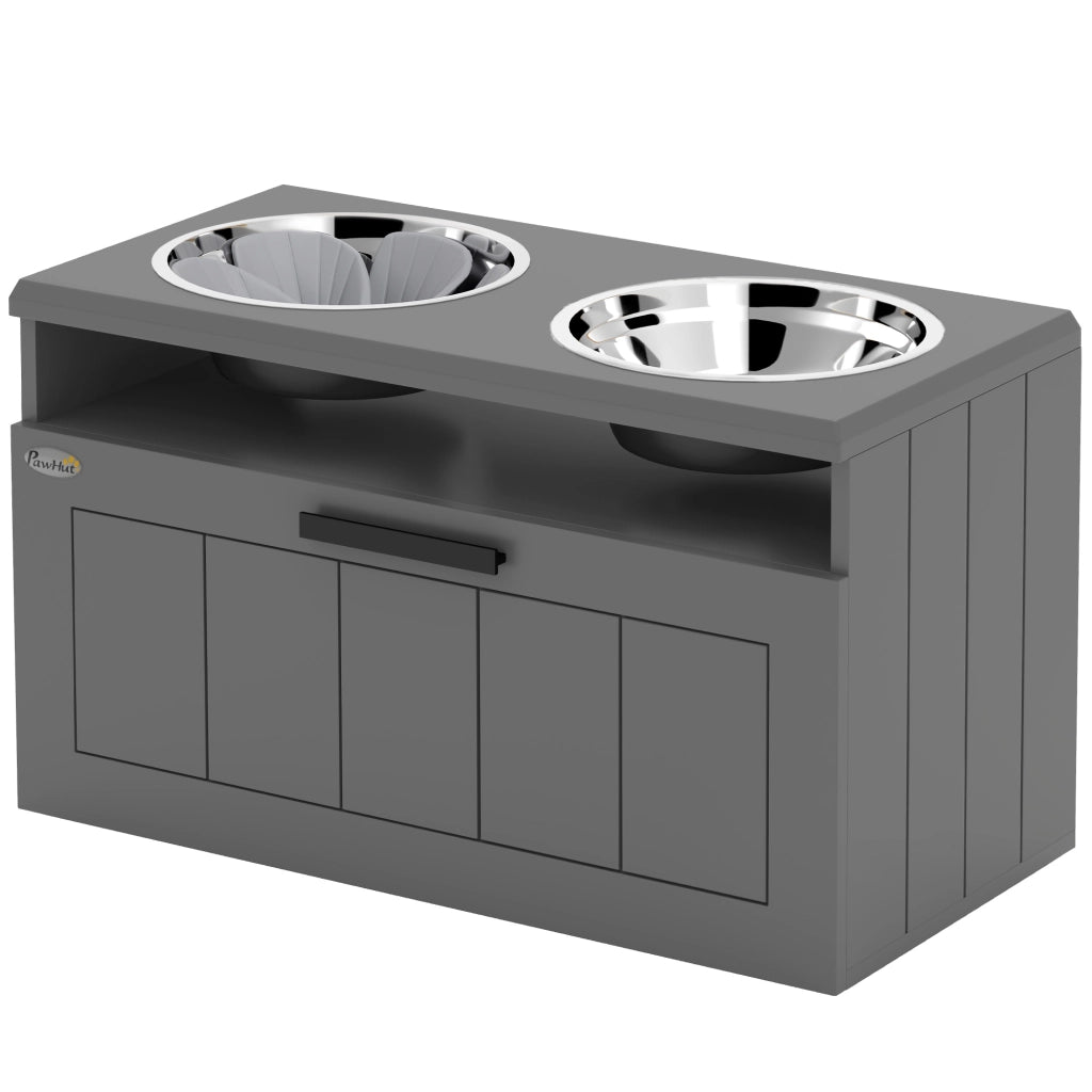 Stazione di alimentazione per cani ¨C zephmum ¨C Grigio, MDF, Acciaio Inox