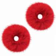 Set di elastici per capelli 2 pezzi - Scrunchies in piuma - Rosso chiaro - Elastici - Zavorranti - Progetto elegante - Benda per capelli