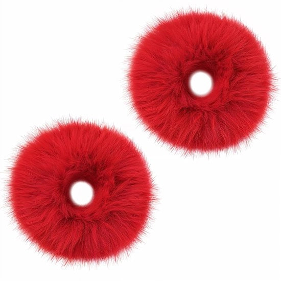 Set di elastici per capelli 2 pezzi - Scrunchies in piuma - Rosso chiaro - Elastici - Zavorranti - Progetto elegante - Benda per capelli